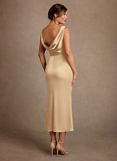 Azazie Mazhe Mother of the Bride Dresses Champagne A-Line Pleated Stretch Satin Dress image2