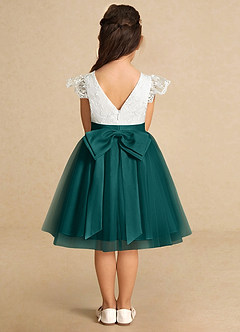 Azazie Vetty Flower Girl Dresses Ivory Peacock A-Line Lace Tulle Dress image7
