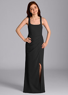 Azazie Mero Junior Black Mermaid Pleated Chiffon Dress image3