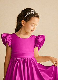 Azazie Piglette Flower Girl Dresses Fuchsia A-Line Bow Matte Satin Dress image3