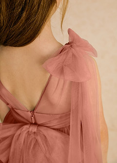 Azazie Dori Robe Demoiselle D'honneur Fillette Robe Trapèze en Tulle Rayé Mai Tai image8