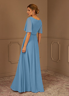 Azazie Tricia Mother of the Bride Dresses Steel Blue A-Line V-Neck Pleated Chiffon Dress image2