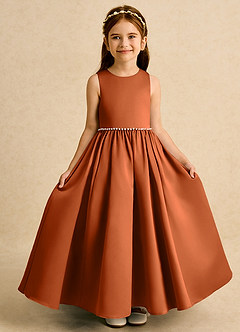 Azazie Daisies Flower Girl Dresses Burnt Orange Ball-Gown Bow Matte Satin Dress image5