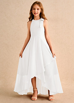 Azazie Boop Junior Formal Flower Girl Dresses Ivory A-Line Bow Chiffon Dress image5