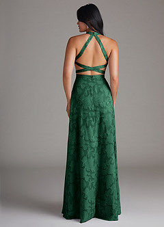 Azazie Clarice Jurken voor bruidsmeisjes Jurk van Bloemen Burn-out met A-Lijn Zijsplit Donkergroen image2