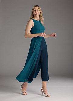 Azazie Anitta Mère de la mariée Robes Robe Combinaison/Tailleur Pantalon en Crêpe Élastique Plissée Bleu Encre Bleu Marine Foncé image4