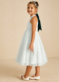 Azazie Dora Flower Girl Dresses Ivory Pine A-Line Bow Tulle Dress image4