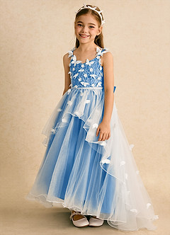 Azazie Darlina vestidos de niña de las flores Vestido de Marfil Azul Pastel de Tul de Princesa con Encaje image6