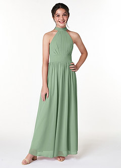 Azazie Iman Junior Matcha A-Line Pleated Chiffon Dress image4