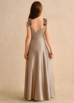 Azazie Rosita Girls Formal Robe Demoiselle D'honneur Fillette Robe Trapèze en Satin extensible Plissée Taupe image5
