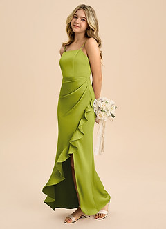Azazie Buzzy Junior Lemongrass Sheath Pleated Stretch Satin Dress image6