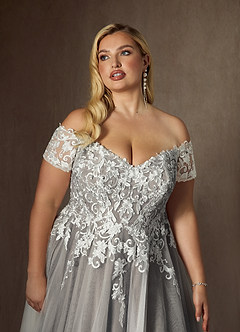 Azazie Rowe Hochzeitskleider Ballkleid Schulterfrei Tüll Kleid Diamantweiß Mokka image13