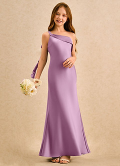 Azazie Almond Girls Formal Sukienki dla dziewczynek sypiących kwiaty Osłona Jedno ramię Satyna elastyczna Długość podłogi Sukienka image2