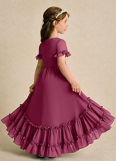 Azazie Kass Flower Girl Dresses Mulberry A-Line Pleated Chiffon Dress image6