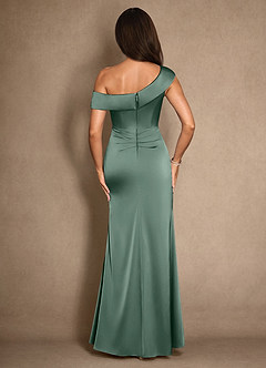 Azazie Hamptons Mother of the Bride Dresses Eucalyptus A-Line Pleated Stretch Satin Dress image2