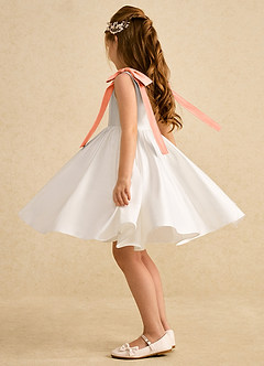 Azazie Stacie Flower Girl Dresses Ivory Sunset A-Line Bow Matte Satin Dress image3