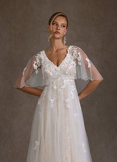 Azazie Renesmee Vestidos de novia Vestido Blanco Diamante Champán de Tul de Línea A con Lentejuelas image5