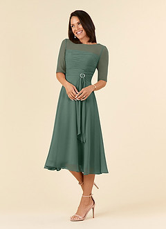 Azazie Naomi Mother of the Bride Dresses Sea Moss A-Line Boatneck Pleated Chiffon Dress image3