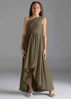 Azazie Mathilda Junior Willow Green A-Line Pleated Chiffon Dress image1
