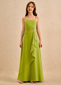 Azazie lolly Girls Formal Robe Demoiselle D'honneur Fillette Robe Trapèze en Mousseline de soie Plissée Citronnelle image4