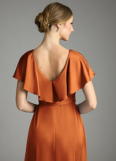 Azazie Lainey Vestidos de damas de honor Vestido de Canela de Satén Elástico de Corte en A con Con bolsillos image2