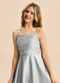 Azazie Miko Junior Silver A-Line Pleated Stretch Satin Dress image8