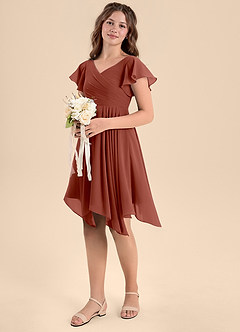 Azazie Janeaurelia Junior Auburn A-Line Pleated Chiffon Dress image1