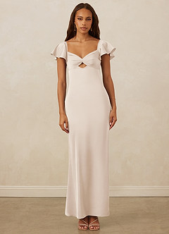 Christian Siriano Bridal for Azazie 1005 Vestidos de damas de honor Vestido de Alabastro Blanco de Satén Elástico de Corte Recto con Escote de Corazón image1