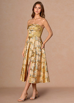 Robe Mi-Longue Or Ocre Nella image5