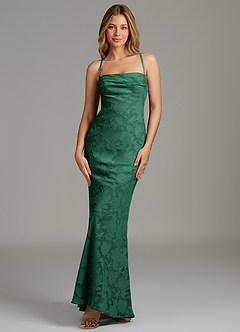 Azazie Ola Bridesmaid Dresses Dark Green Mermaid Corset Floral Burnout Dress image4