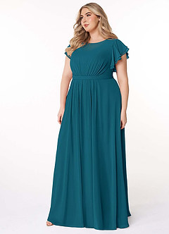 Azazie Daphne vestidos de dama de honor modestos Vestido de Corte en A Volantes Hasta el suelo Gasa image9