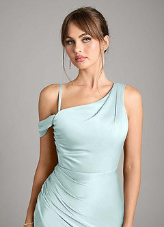 Azazie Madelyn Robes de demoiselle d'honneur Robe Sirène Convertible en Satin extensible Une épaule Verre De Mer image3