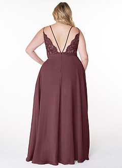 Azazie Lennon Brautjungfernkleider A-Linie Spitze Chiffon Kleid Sangria image8