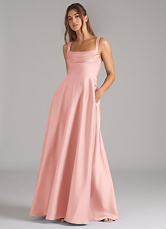 Azazie Shaude Bridesmaid Dresses Powder Pink A-Line Pleated Stretch Satin Dress image4