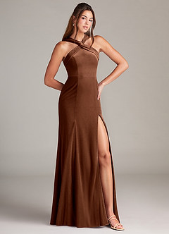 Azazie Rue Bridesmaid Dresses Umber A-Line Pleated Velvet Dress image4