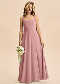 Azazie Bear Junior Vestido de Rosa Polvorienta de Gasa de Corte en A con Plisado image1