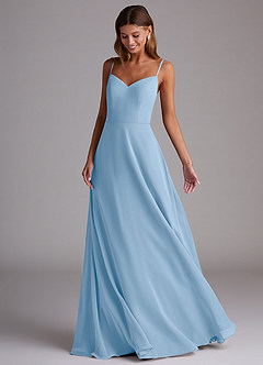 Azazie Marley Vestidos de damas de honor Vestido de Azul Pálido de Gasa de Corte en A Convertible con Vestidos sin tirantes image5