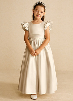 Azazie Piglette Flower Girl Dresses Champagne A-Line Bow Matte Satin Dress image4