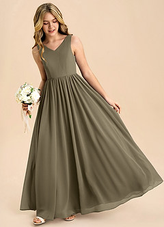 Azazie Hathaway Junior Willow Green A-Line Bow Chiffon Dress image4