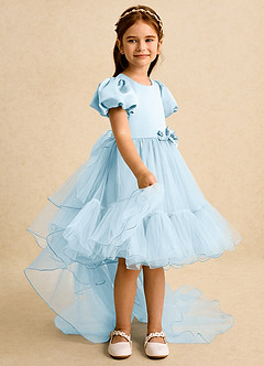 Azazie Cocoa Flower Girl Dresses Sky Blue Ball-Gown Pleated Tulle Dress image8