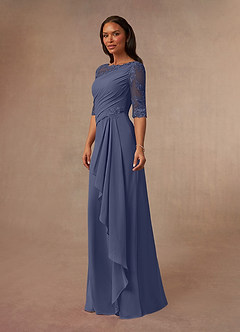 Azazie Dionysus Final Sale Stormy A-Line Boatneck Lace Chiffon Dress image2