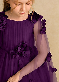 Azazie Staria Flower Girl Dresses Grape Ball-Gown Ruched Tulle Dress image10