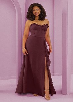 Barbie ♥ Azazie Robes de demoiselle d'honneur Robe Trapèze en Mousseline de soie Encolure en Forme de Cœur Sangria image10