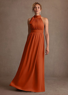 Azazie Antoinette vestidos de madre de la novia Vestido de Naranja Quemada de Gasa de Corte en A con Plisado image3