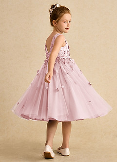 Azazie Lana vestidos de niña de las flores Vestido de Rosa Empolvado de Satin Mate de Corte en A con Sin mangas image4