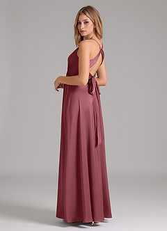 Azazie Evalleen Robes de demoiselle d'honneur Robe Trapèze en Satin extensible Plissée Rose Du Désert image7