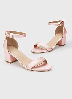 front Matching Color Matte Satin One Strap Buckle Block Heel Sandals