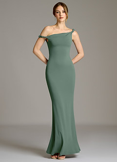 Azazie Shantal Bridesmaid Dresses Eucalyptus Mermaid Off the Shoulder Premium Stretch Jersey Dress image3