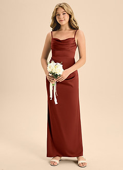 Azazie Mai Junior Terracotta A-Line Sweetheart Neckline Stretch Satin Dress image4