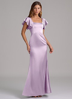 Azazie Elkie Jurken voor bruidsmeisjes Jurk van Stretch Satijn met Zeemeermin Vierkante halslijn Frosted Lila image4